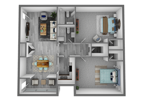 Floor plan for 2 beds, 2 baths, 1020 sqft